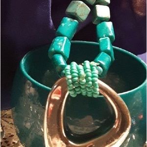 💙💚 Chicos Beautiful Turquoise Silver Pendant Statement Necklace 💚💙